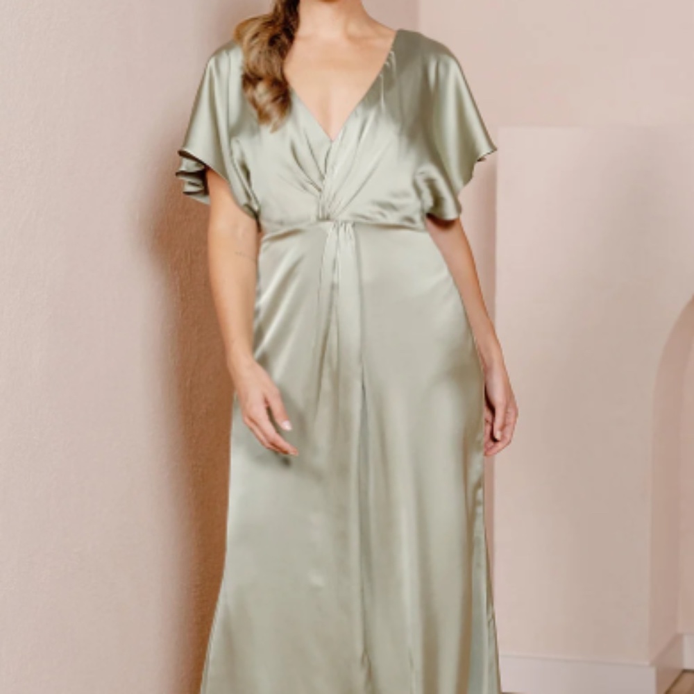 Revelry Gwen Satin Dress in Silver Sage Size 8